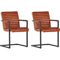 Lomadox Esszimmerstuhl 2er-Set Echtleder Freischwinger TARRAS-123 in cognac, Metallgestell schwarz lackiert, mit Armlehnen, B/H/T: ca. 52/87/64 cm