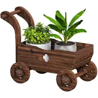 Novavision Hochbeet Holz, Pflanzbeet in Wagenform Frühbeet mit 4 Rädern Griff Gartenbeet 68 x 38 x 52cm