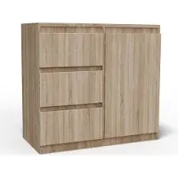 Masseno Kommode MERAVIGLIA 80 cm Sideboard mit 3 Schubladen und 1 Türen für Wohnzimmer Schlafzimmer Modern 80x33x85 cm Sonoma Eiche / Sonoma Eiche