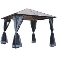 Novavision Pavillon mit Polycarbonatdach, Vorhänge mit Fliegennetz, Alugestell, dunkelgrau, 3 x 3 m