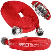 RED TECHNIC Feuerwehrschlauch mit Schnellkupplung 1" 20M 8 Bar Bauschlauch Industrieschlauch Wasserschlauch Gartenschläuche Für Schmutzwasser, Klärgruben