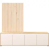 Forte SKELPE TV-Wandmöbel-Set mit Lowboard & Wandpaneelen, Sand/Eiche, 4 Türen, 188,3 cm breit – modernes Design mit Lamellen-Rückseiten, matte Optik und dunkel/schwarzen Kunststofffüßen