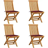 Syfax Gartenstühle mit Weinroten Kissen 4 Stk. Massivholz Teak