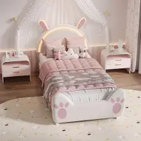 Moonbite Kinderbett mit LED Beleuchtung 90x200cm Kaninchen Design Stoff DIY Nachbildung atmungsaktiv stabil
