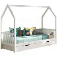 Vipack - CABANE Hausbett 90x200 cm, seitlicher Umrandung, Bettschublade, Kiefer massiv weiß