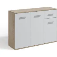 Masseno Kommode GIACOMO V 112 cm Sideboard mit 1 Schubladen und 3 Türen für Wohnzimmer Schlafzimmer Modern 112x33x85 cm Sonoma Eiche / Weiß
