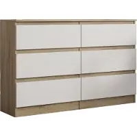 Masseno Kommode ALLEGRA 120 cm Sideboard mit 6 Schubladen für Wohnzimmer Schlafzimmer Modern 120x33x77 cm Sonoma Eiche / Weiß