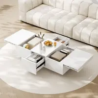 SOFTWEARY Couchtisch mit ausziehbarer Tischplatte, Sofatisch, Wohnzimmertisch, Kaffeetisch, hochglanz