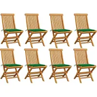 vidaXL Klappstühle mit grünen Kissen, 8-teilig, Massivholz Teakholz