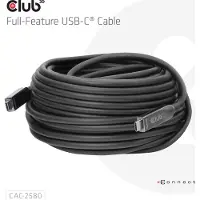 Club 3D CLUB3D 15M Full-Feature USB-C Cable / 49.21ft 8K60Hz 10Gbps 60W, 15 m, USB C, USB C, 10 Gbit/s, Schwarz