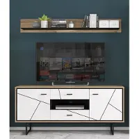 Lomadox Set TV Lowboard und Wandboard BRISTOL-129 in Catania Eiche Nb. mit schwarz und weiß Hochglanz, B/H/T: ca. 167/200/40 cm