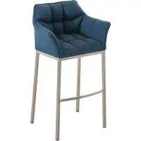 CLP Barhocker mit Lehne Damaso, Barstuhl gepolstert mit Stoffbezug, Vierfußgestell aus Metall, Tresenhocker bis 240 kg belastbar, Farbe: blau, Gestellfarbe: edelstahl