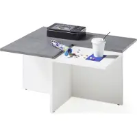 Bega Couchtisch LUPO, Betonoptik Weiß, mit Kante und gekreuztem Gestell, 150x90x38 cm