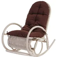 Mendler Schaukelstuhl Esmeraldas, Schwingsessel Rattansessel, weiß Auflage braun
