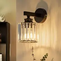 ZMH Wandleuchte Kristall Wandlampe Innen Wandbeleuchtung Wandstrahler Flurlampe Wand E27 für Schlafzimmer Wohnzimmer Flur Schwarz(ohne Leuchtmittel)