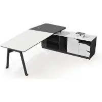Jet-Line Büromöbel Chef Schreibtisch Büroschreibtisch CAROLINA weiß-anthrazit 2,2x1,80x0,75m