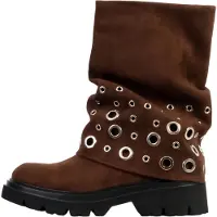 Super Mode Stiefeletten mit Schnürung und Reißverschluss, runder Schuhspitze und flachem Absatz