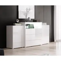MINIO go for it , Kommode, Wohnzimmerkommode, 150cm, "KORFU III", Weiß / Weiß Glanz Farbe