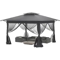 QEENTOE 4x4m Pop-Up Gartenpavillon Metall mit Doppel-Schutzdach, 4 Moskitonetz-Seitenteile, Anthrazit für Garten, Party und Marktstand