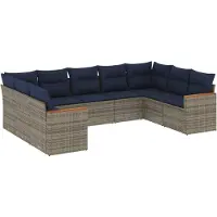 Syfax 9-teiliges Gartensofa-Set mit Kissen, grau, Polyrattan
