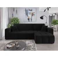 Fun-Möbel Ecksofa mit Schlaffunktion Sofa DAGNY in Stoff Kronos Schwarz Ottomane Rechts