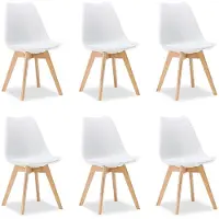 Homestyle4u Essstühle 6er Set hell Weiß Schalenstuhl Kunststoff Holzbeine Esszimmerstuhl Küchenstuhl Skandinavisch