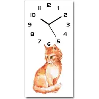 Tulup Wanduhr aus Glas – 30x60 cm - Glasbild - Glasuhr - Gehärtetes Glas -Rote Katze