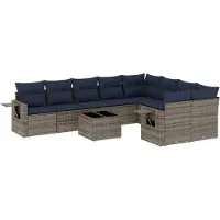 Syfax 10-teiliges Gartensofa-Set mit Kissen, grau, Polyrattan