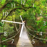 Wallario Design Wanduhr Hängebrücke im Urwald grüner Dschungel aus Echtglas, Größe 20 x 20 cm