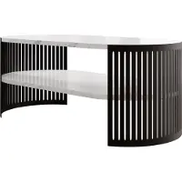 Mirjan 24 Couchtisch Fikoli Oval I, Wohnzimmer Kaffeetisch, Gestell aus Stahl (Farbe: Schwarz / Bianco Marmor)
