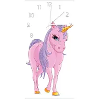Wallario Design Wanduhr Einhorn in rosa mit Schweif in lila II aus Echtglas, Größe 30 x 60 cm