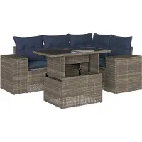 Syfax 5-teiliges Gartensofa-Set mit Kissen, grau, Polyrattan