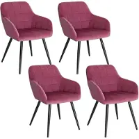 Woltu 4er-Set Esszimmerstuhl Küchenstuhl Polsterstuhl Wohnzimmerstuhl Sessel mit Armlehnen Sitzfläche aus Samt Metallbeine Bordeaux
