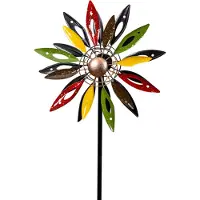 Levandeo Gartenstecker Metall Windrad H120cm Blume Bunt Gartendeko Windmühle Windspiel Garten Metallstecker Blumenstecker Metallblume