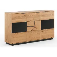 Feldmann-Wohnen Kommode Tirano Sideboard 154x39x84cm 3-türig Massivholz geölt Farbe wählbar,Eiche Natur - Absetzung schwarz / Hirnholz
