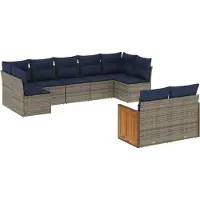Syfax 9-teiliges Gartensofa-Set mit Kissen, grau, Polyrattan
