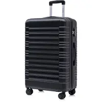 YONSLY Koffer Trolley Reisekoffer Suitcase, Rollkoffer Handgepäck ,mit 4 Rollen360°, Hartschalenreisekoffer, Zahlenschloss, Weicher Gummigriff (L,Schwarz)
