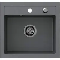 VBChome Spülbecken 50 x 47 cm Grau Spüle Einzelbecken Küche Einbauspüle Verbundspüle Küchenspüle Gesprenkelt flächenbündig Siphon Waschbecken