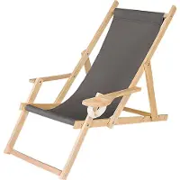 Ferocity Holz Liegestuhl Klappbar Klappliegestuhl mit Armlehne und Getränkehalter Strandstuhl Motiv Graphit [119]
