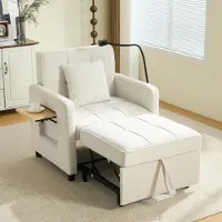 STILVORA Schlafsessel als 2-in-1mit Kissen, Einzelschlafsofa mit Seitentaschen und Aufbewahrungstasche, Sessel mit integriertem Beistelltisch