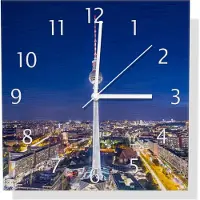 Wallario Design Wanduhr Fernsehturm Berlin bei Nacht aus Aluverbund, Größe 30 x 30 cm