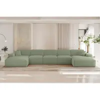 Fun-Möbel Wohnlandschaft Sofa U-Form CELES PREMIUM XL in Stoff Sven Hellgrün