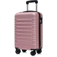YONSLY Koffer Trolley Reisekoffer Suitcase, Rollkoffer Handgepäck ,mit 4 Rollen360°, Hartschalenreisekoffer, Zahlenschloss, Weicher Gummigriff (M,Roségold)
