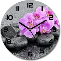 Tulup Wanduhr aus Glas 30fi Glasbild Glasuhr Gehärtetes Glas - schwarze-zeiger - Orchids stones