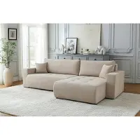 Fun-Möbel Ecksofa Schlafsofa Sofa ARMARI in Stoff Wind Beige Ottomane Links