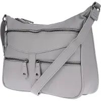 New Bags Christian Wippermann Damen Tasche Schultertasche Umhängetasche Crossover Bag Leder Optik Handtasche Grau