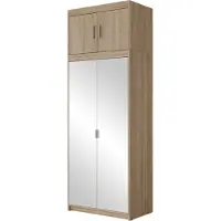 Mirjan 24 Kleiderschrank Elena 2D3S mit Frontspiegel + Schrankaufsatz, Drehtürenschrank, Garderobe mit vier Drehtüren und drei Schubladen, Kleiderstange (Farbe: Sonoma Eiche)