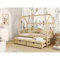 Fun-Möbel Hausbett Kinderbett PERLE 200x90cm Kiefer Massiv Natur inkl. Zusatzbett