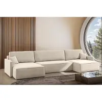 Fun-Möbel Wohnlandschaft mit Schlaffunktion Sofa LOUIS Stoff Salvador Beige