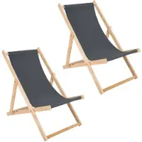 Sonstiges Liegestuhl 2er Set grau klappbar aus Holz - Klappstuhl Klappliege Sonnenstuhl Strandstuhl Holzklappstuhl Sonnenstuhl Gartenliege